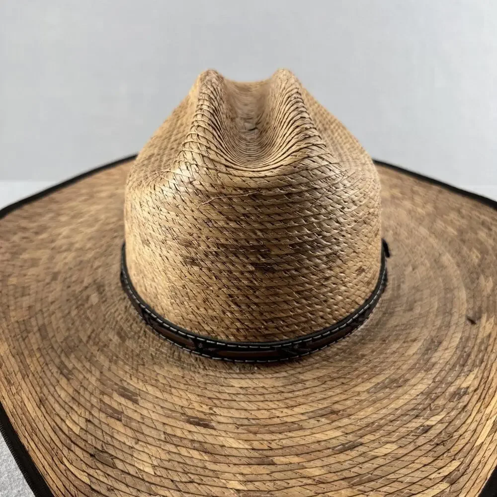 Justin Hat Cowboy Fitted Mens 7 3/8 Brown Straw Western Wide Brim Summer Rodeo